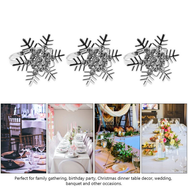 Χαρτοπετσέτες γιορτινές χριστουγεννιάτικες πόρπες Μεταλλικά δαχτυλίδια διακόσμηση Δαχτυλίδι δείπνου Κρυστάλλινο τραπέζι πάρτι Χειμερινό σχήμα νιφάδας χιονιού