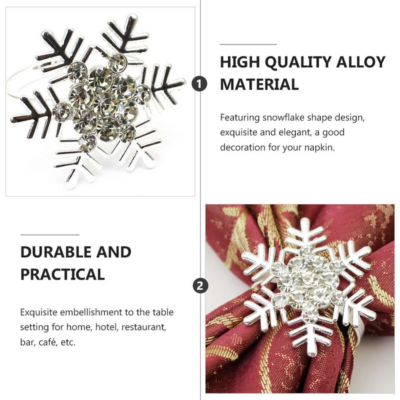 Χαρτοπετσέτες γιορτινές χριστουγεννιάτικες πόρπες Μεταλλικά δαχτυλίδια διακόσμηση Δαχτυλίδι δείπνου Κρυστάλλινο τραπέζι πάρτι Χειμερινό σχήμα νιφάδας χιονιού