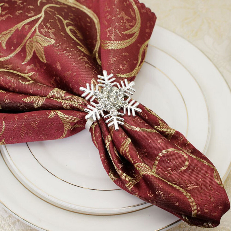 Χαρτοπετσέτες γιορτινές χριστουγεννιάτικες πόρπες Μεταλλικά δαχτυλίδια διακόσμηση Δαχτυλίδι δείπνου Κρυστάλλινο τραπέζι πάρτι Χειμερινό σχήμα νιφάδας χιονιού