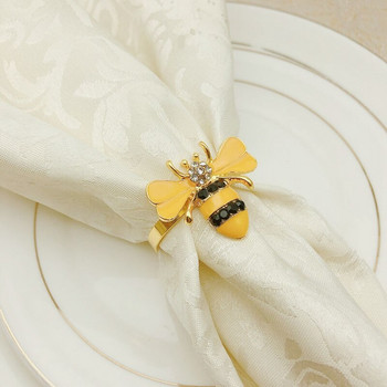 6PCS Yellow Bee Design Метални пръстени за салфетки Катарама за кърпи Bumble Bee Държач за салфетки Сватбено парти Фестивал Декорация на хотелска маса