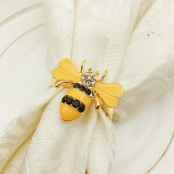 6PCS Yellow Bee Design Метални пръстени за салфетки Катарама за кърпи Bumble Bee Държач за салфетки Сватбено парти Фестивал Декорация на хотелска маса