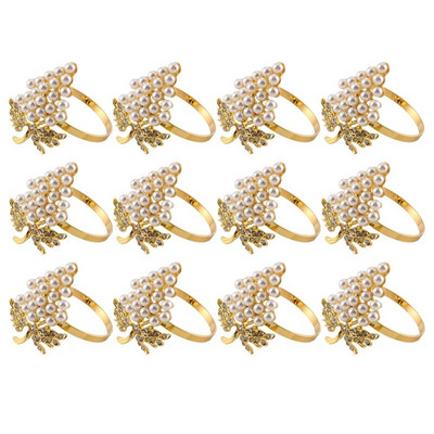 12 τμχ μαργαριταρένια δαχτυλίδια χαρτοπετσέτας χρυσά σε σχήμα σταφυλιού Θήκη για πετσέτα για πόρπες Θήκες για χαρτοπετσέτες Διακόσμηση τραπεζιού γάμου Πόρπες για χαρτοπετσέτες