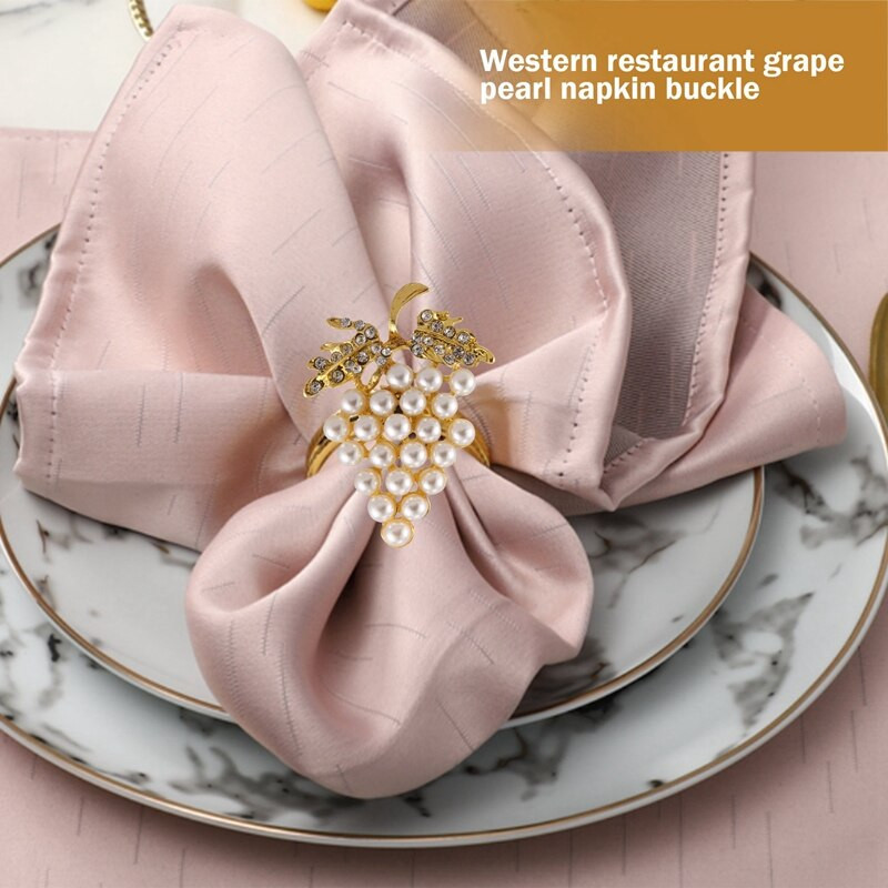 12 τμχ μαργαριταρένια δαχτυλίδια χαρτοπετσέτας χρυσά σε σχήμα σταφυλιού Θήκη για πετσέτα για πόρπες Θήκες για χαρτοπετσέτες Διακόσμηση τραπεζιού γάμου Πόρπες για χαρτοπετσέτες