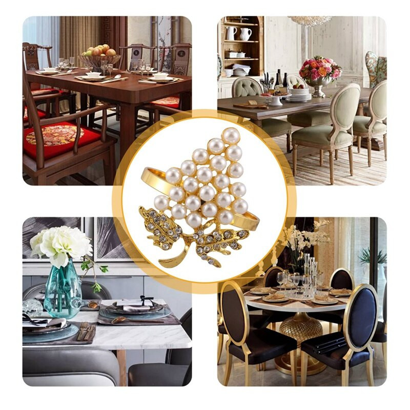 12 τμχ μαργαριταρένια δαχτυλίδια χαρτοπετσέτας χρυσά σε σχήμα σταφυλιού Θήκη για πετσέτα για πόρπες Θήκες για χαρτοπετσέτες Διακόσμηση τραπεζιού γάμου Πόρπες για χαρτοπετσέτες