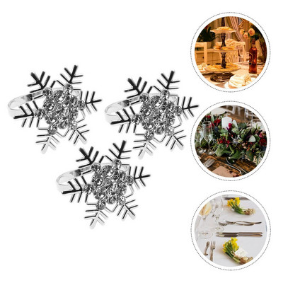 Salvrätikute pühadehoidjad Jõululukk Metallsõrmused Dekoratsioon Õhtusöök Sõrmus Kristall Lauapidu Talvine lumehelbe kuju 