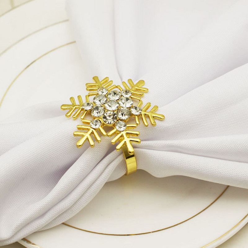 Salvrätikute pühadehoidjad Jõululukk Metallsõrmused Dekoratsioon Õhtusöök Sõrmus Kristall Lauapidu Talvine lumehelbe kuju 