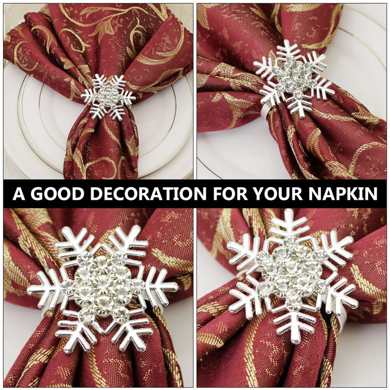 Salvrätikute pühadehoidjad Jõululukk Metallsõrmused Dekoratsioon Õhtusöök Sõrmus Kristall Lauapidu Talvine lumehelbe kuju 