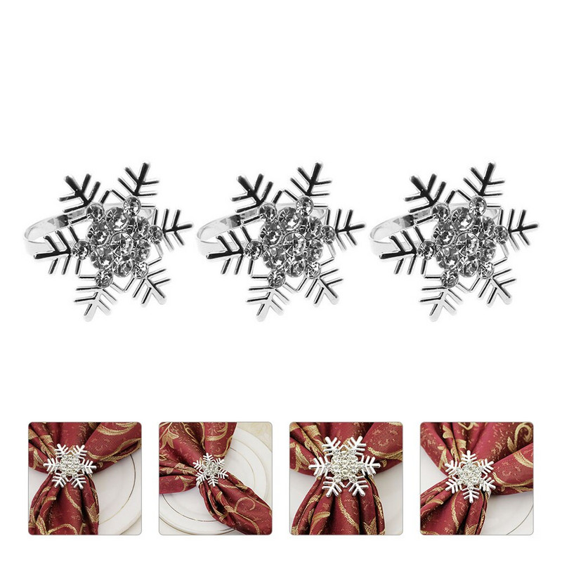 Salvrätikute pühadehoidjad Jõululukk Metallsõrmused Dekoratsioon Õhtusöök Sõrmus Kristall Lauapidu Talvine lumehelbe kuju 