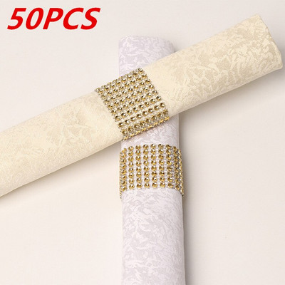 100/50 kom Prsteni za salvete Ružičasto zlato Mašne sa vještačkim dijamantima Prsten za držač salvete Kopče Ukrasi za vjenčanja Potrepštine za zabave