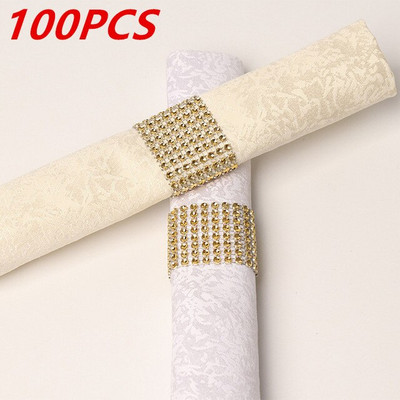 100/50 kom Prsteni za salvete Ružičasto zlato Mašne sa vještačkim dijamantima Prsten za držač salvete Kopče Ukrasi za vjenčanja Potrepštine za zabave