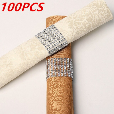 100/50 kom Prsteni za salvete Ružičasto zlato Mašne sa vještačkim dijamantima Prsten za držač salvete Kopče Ukrasi za vjenčanja Potrepštine za zabave