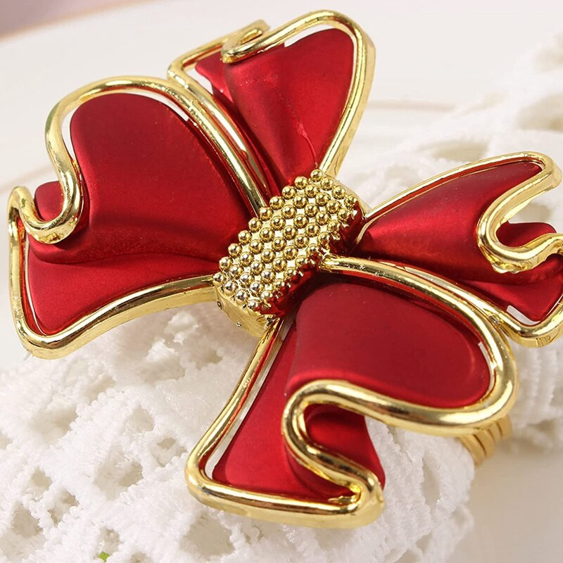 6 tükki punased Bowknot-salvrätikurõngad, liblikasõlm-salvrätirõngaste hoidjad Käsitsi valmistatud metallist salvrätikupandlad Elegantne lauakaunistus