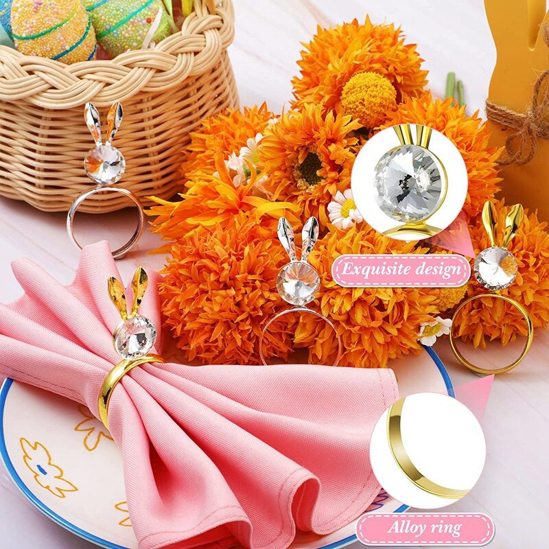 Δαχτυλίδι 8 τεμαχίων λαγουδάκι για χαρτοπετσέτα Πασχαλινή θήκη για δαχτυλίδια κρυστάλλινο κρυστάλλινο δαχτυλίδι για πασχαλινό τραπέζι για διακόσμηση (χρυσό)