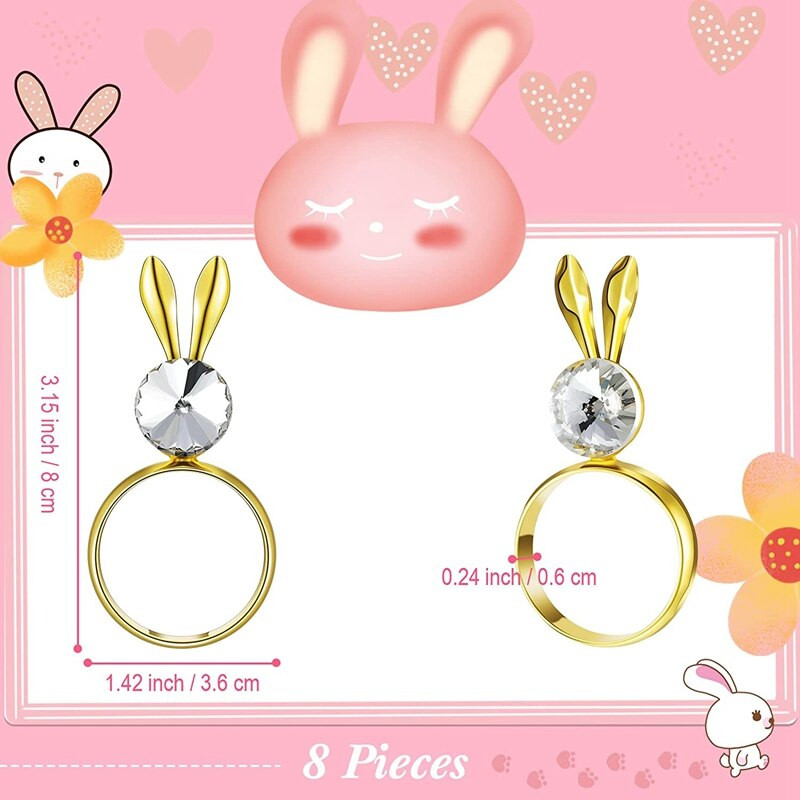 Δαχτυλίδι 8 τεμαχίων λαγουδάκι για χαρτοπετσέτα Πασχαλινή θήκη για δαχτυλίδια κρυστάλλινο κρυστάλλινο δαχτυλίδι για πασχαλινό τραπέζι για διακόσμηση (χρυσό)