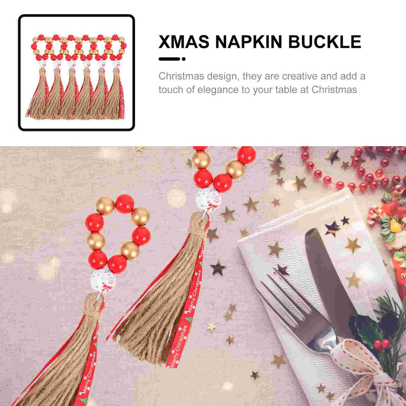 Prsten za salvete Prstenovi Kopča Drvene perle Kopče za božićni stol Drveni držač za salvete Seoski vijenac Držači perli Trake Festival