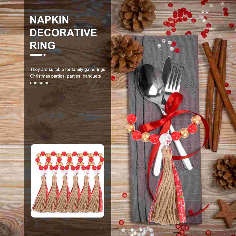 Prsten za salvete Prstenovi Kopča Drvene perle Kopče za božićni stol Drveni držač za salvete Seoski vijenac Držači perli Trake Festival