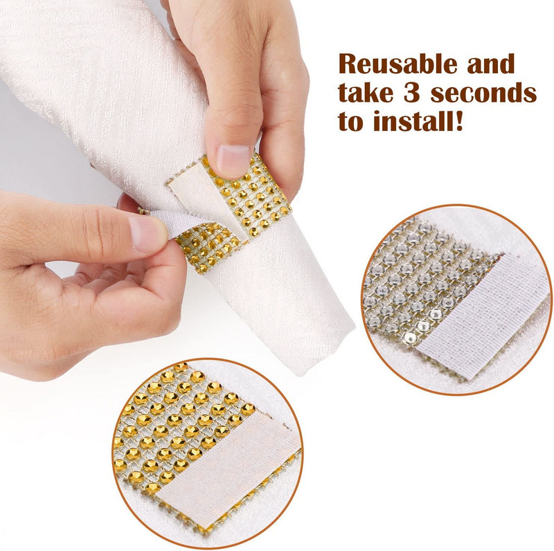 50 τμχ Δαχτυλίδια για χαρτοπετσέτα από στρας Bling Διακόσμηση Γαμήλιο δείπνο Κομψή χρυσή ράβδος θήκης για δαχτυλίδια χαρτοπετσέτας Προμήθειες για πάρτι