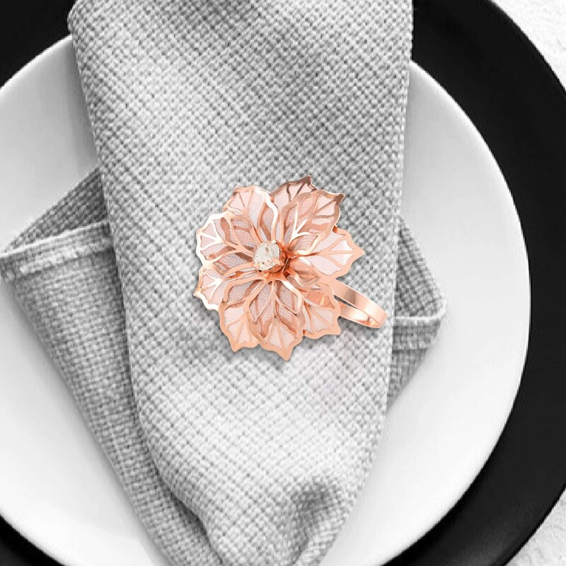 Δαχτυλίδια χαρτοπετσέτας από κράμα 12 τεμαχίων με κούφια θήκη για χαρτοπετσέτα λουλουδιών Δαχτυλίδια για χαρτοπετσέτες από στρας λουλουδάτο στολισμό Exquisit