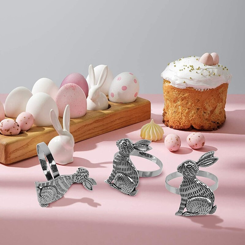 Πασχαλινά δαχτυλίδια χαρτοπετσέτας κουνελιού Δαχτυλίδι για χαρτοπετσέτα από μεταλλικό σετ 6 τεμαχίων για δείπνο δείπνου για το πασχαλινό πάρτι