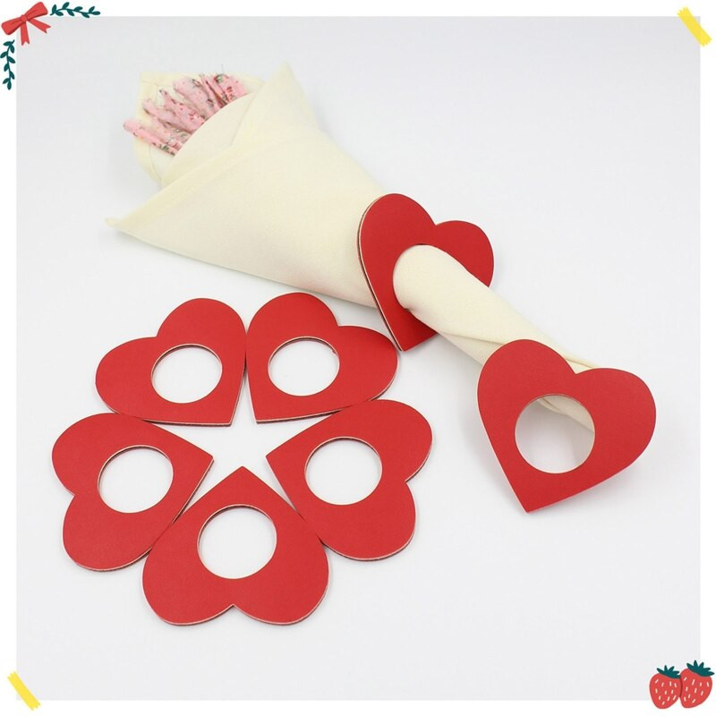 6 τμχ Δερμάτινα δαχτυλίδια χαρτοπετσέτας καρδιάς για την ημέρα του Αγίου Βαλεντίνου Θήκη για πετσέτα για γάμο 367A