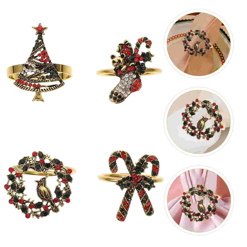 Inele pentru șervețele Suport pentru brad de Crăciun șosete de pasăre din aliaj Cataramă inel cu coroană