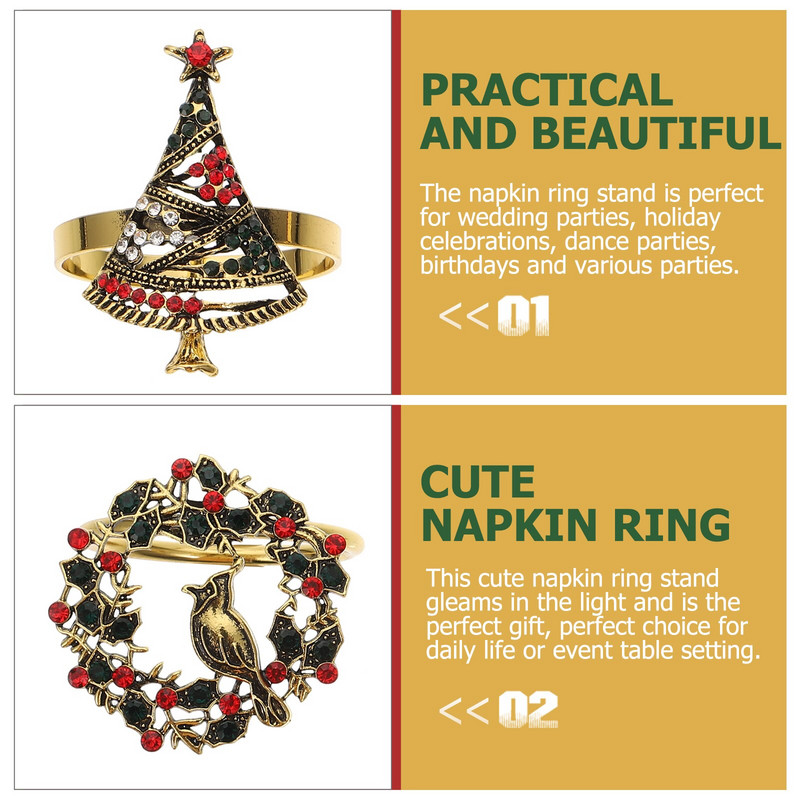 Inele pentru șervețele Suport pentru brad de Crăciun șosete de pasăre din aliaj Cataramă inel cu coroană
