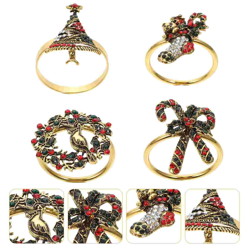 Inele pentru șervețele Suport pentru brad de Crăciun șosete de pasăre din aliaj Cataramă inel cu coroană