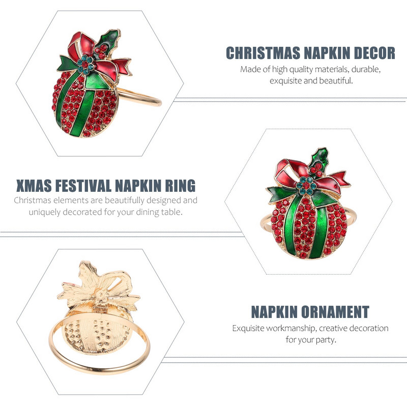 Δαχτυλίδια χαρτοπετσέτας Χριστουγεννιάτικες θήκες Jingle Bell Bandsholiday Deer Metal Serviette πόρπη γιορτινό κρύσταλλο