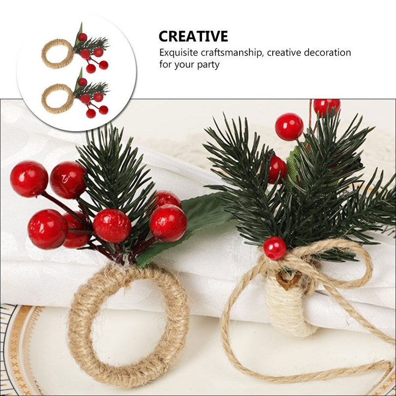 Salvrätik Jõulusõrmused Pandlaga sõrmus laud Õhtusöögi teenete kaunistused Õhtusöök Marjakäbi männihoidja pidu pühade klambriga lauaplaat