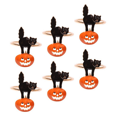 Salvrätik Halloweeni sõrmused sõrmusehoidja salvrätikulaud kõrvitsa õhtusöögi pandla pidu Õudne kassi pandlad Kaunistus tänupüha ribad