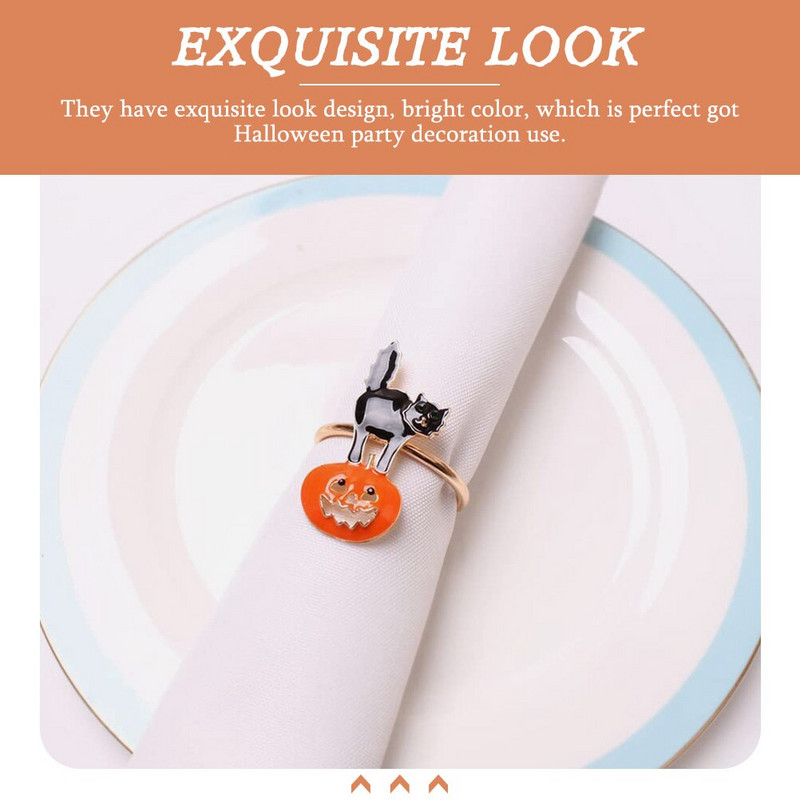 Salvrätik Halloweeni sõrmused sõrmusehoidja salvrätikulaud kõrvitsa õhtusöögi pandla pidu Õudne kassi pandlad Kaunistus tänupüha ribad