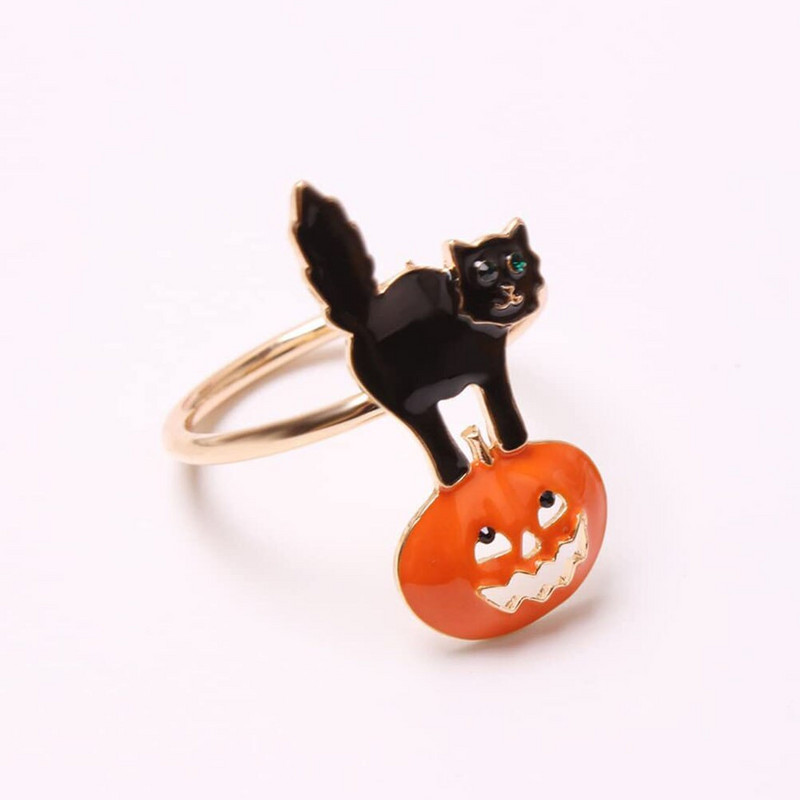 Salvrätik Halloweeni sõrmused sõrmusehoidja salvrätikulaud kõrvitsa õhtusöögi pandla pidu Õudne kassi pandlad Kaunistus tänupüha ribad