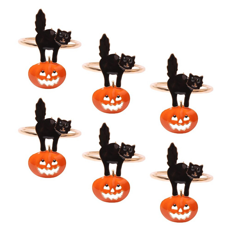 Salvrätik Halloweeni sõrmused sõrmusehoidja salvrätikulaud kõrvitsa õhtusöögi pandla pidu Õudne kassi pandlad Kaunistus tänupüha ribad