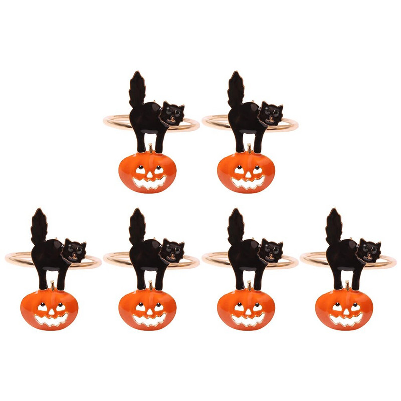 Salvrätik Halloweeni sõrmused sõrmusehoidja salvrätikulaud kõrvitsa õhtusöögi pandla pidu Õudne kassi pandlad Kaunistus tänupüha ribad