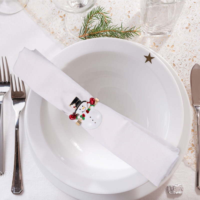 Δαχτυλίδι χαρτοπετσέτας Χριστουγεννιάτικο εορταστικό ντεκόρ Πόρπη ενδυμάτων Δείπνο Χειμερινός κύκλος Λινά Χιονάνθρωπος από κράμα τραπεζαρίας Δαχτυλίδια με κοσμήματα