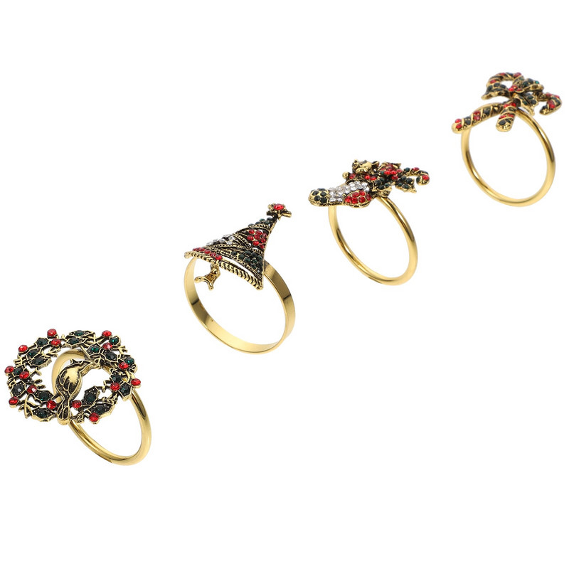 Inele pentru șervețele Suport pentru brad de Crăciun șosete de pasăre din aliaj Cataramă inel cu coroană