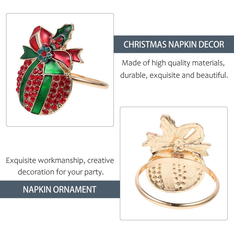 Δαχτυλίδια χαρτοπετσέτας Χριστουγεννιάτικες θήκες Jingle Bell Bandsholiday Deer Metal Serviette πόρπη γιορτινό κρύσταλλο