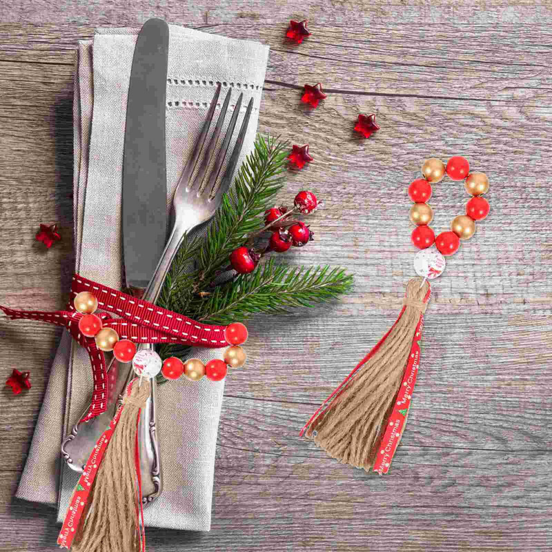 Δαχτυλίδι χαρτοπετσέτας πόρπη Ξύλινες χάντρες Χριστουγεννιάτικες πόρπες τραπεζιού Ξύλινη θήκη σερβιέτας αγροικία γιρλάντα Bead Holdersbands Festival