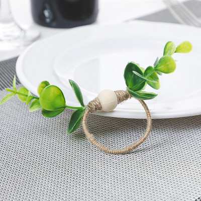 Δαχτυλίδι ρούχων με 4 φύλλα Πράσινα φύλλα Πόρπες χαρτοπετσέτας Διακοσμητικό καλοκαιρινό δείπνο Θήκη για χαρτοπετσέτα με φύλλα Τεχνητό φύλλο ευκαλύπτου