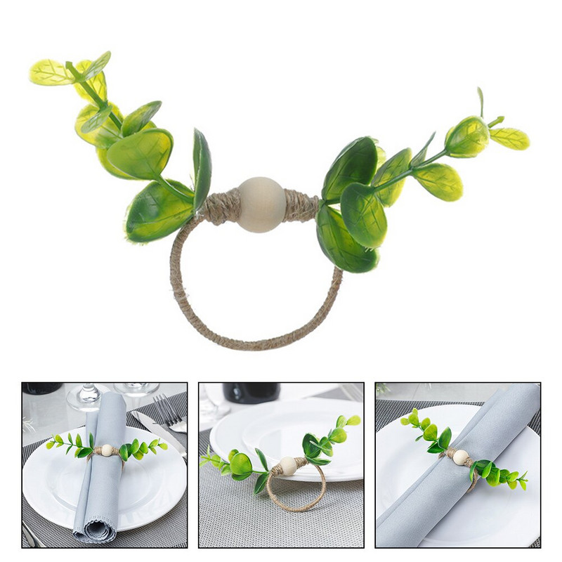 Δαχτυλίδι ρούχων με 4 φύλλα Πράσινα φύλλα Πόρπες χαρτοπετσέτας Διακοσμητικό καλοκαιρινό δείπνο Θήκη για χαρτοπετσέτα με φύλλα Τεχνητό φύλλο ευκαλύπτου