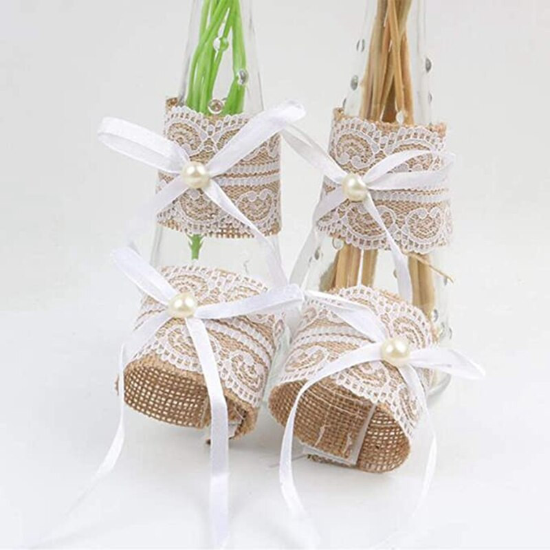 20db vászon csipke szalvéta gyűrű szett Servietten gyűrű zsákvászon szalvéta gyűrű szalvéta csatok tartó Esküvői bankett party dekoráció