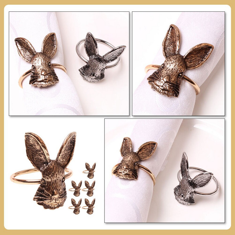 Δαχτυλίδι για χαρτοπετσέτα Δαχτυλίδι Κάτοχοι Σερβιέτ Πόρπες Μπάνι Τραπεζοπετσέτες Κουνέλι Έτος Ευχαριστιών Δείπνο Ζώνες Μεταλλικά Διακοσμητικά
