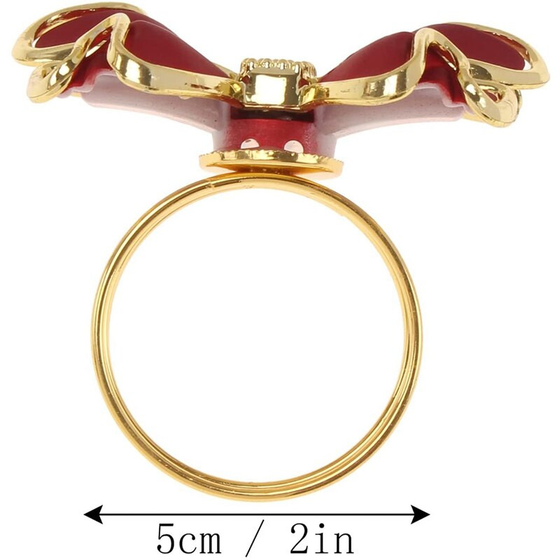 6 bucăți inele pentru șervețele roșii cu fundiță, suporturi pentru inele pentru șervețele cu nod fluture, catarame metalice pentru șervețele, decor elegant pentru masă