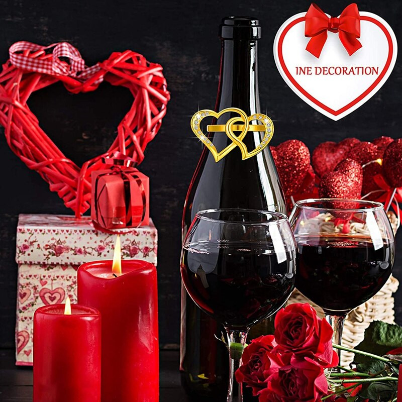 12 bucăți inel de șervețel pentru Valentine Suport de cataramă Inele de șervețel cu inimă dublă Inele pentru șervețele din metal