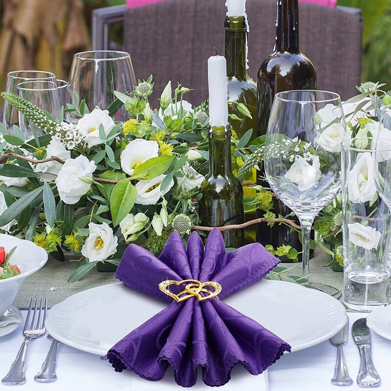 12 bucăți inel de șervețel pentru Valentine Suport de cataramă Inele de șervețel cu inimă dublă Inele pentru șervețele din metal