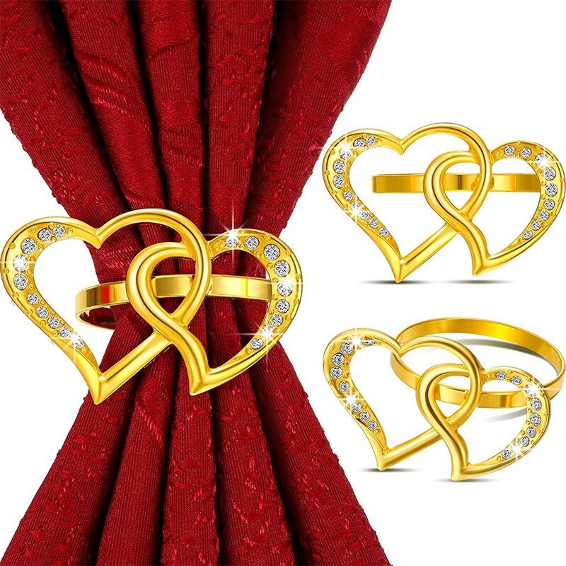 12 bucăți inel de șervețel pentru Valentine Suport de cataramă Inele de șervețel cu inimă dublă Inele pentru șervețele din metal