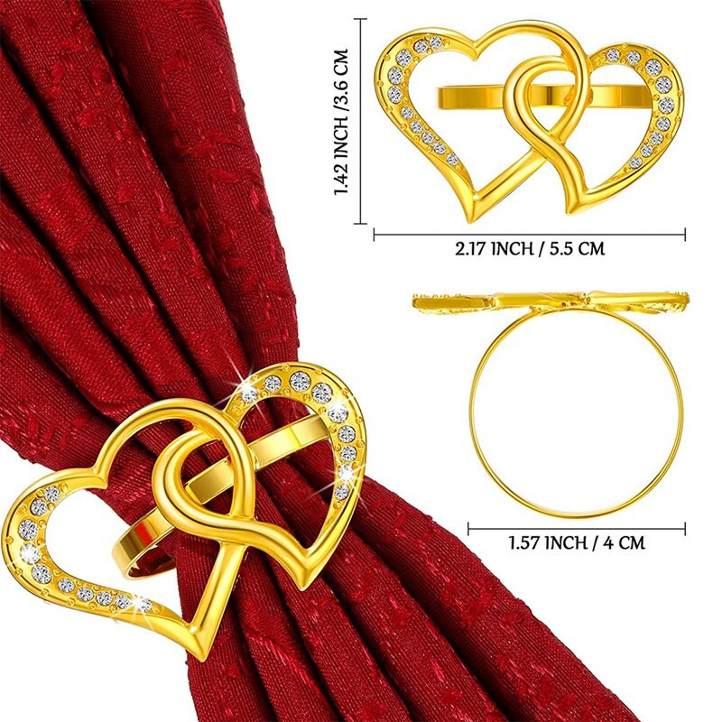 12 bucăți inel de șervețel pentru Valentine Suport de cataramă Inele de șervețel cu inimă dublă Inele pentru șervețele din metal