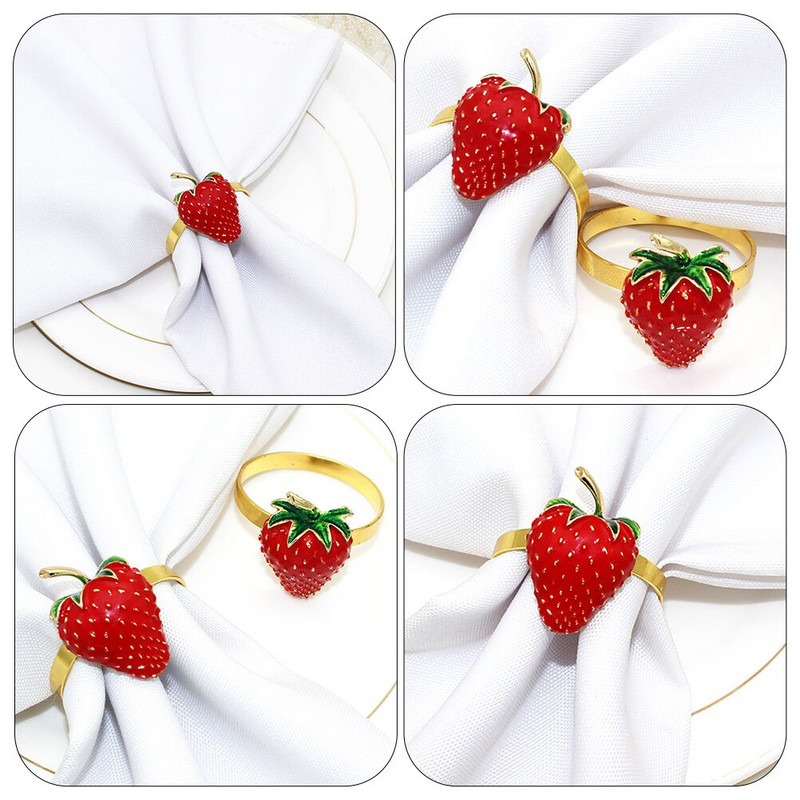 Servetėlių žiedas Žiedų laikiklis Servetė Vakarėlis Braškių Sagtis Vaisiai Dekoratyvinis Vestuvinis Stalas Sagtys Užsegimai Metalinis Dekoratyvinis Užsegimas