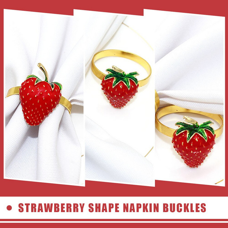 Servetėlių žiedas Žiedų laikiklis Servetė Vakarėlis Braškių Sagtis Vaisiai Dekoratyvinis Vestuvinis Stalas Sagtys Užsegimai Metalinis Dekoratyvinis Užsegimas