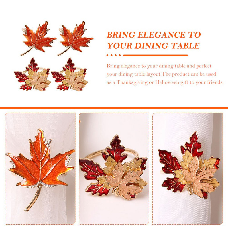 Salvrätikute sõrmuste hoidja Vahtrasõrmuse tänupüha pandla laud salvrätikuhoidjad langevate lehtedega salvrätikute peo jõulukoristuskaunistus